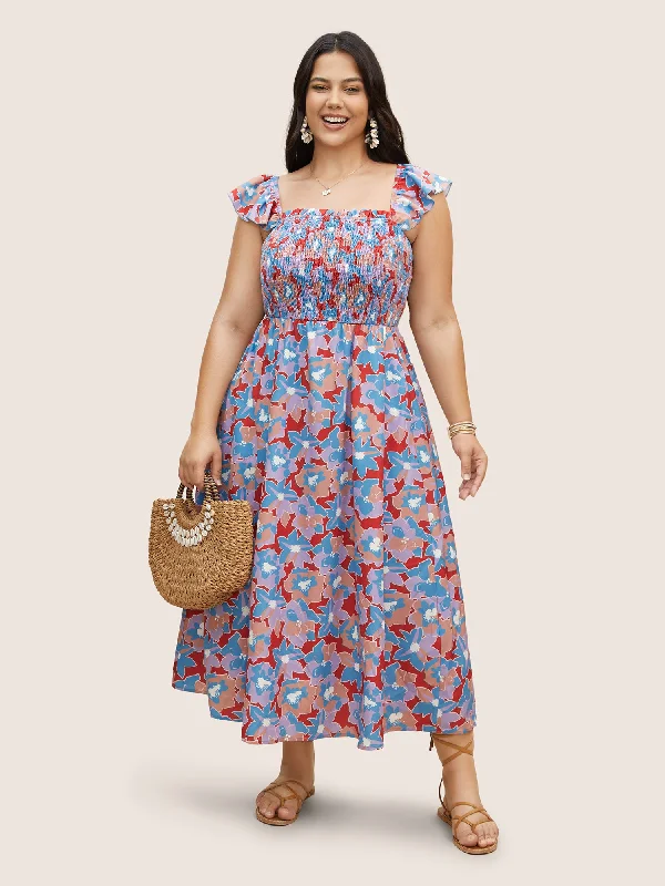 Sleeveless Maxi Dresses for a Minimalist StyleMulticolor Floral Textured Ruffle Trim Dress Sleeveless Maxi Dresses for a Minimalist StyleMulticolor Floral Textured Ruffle Trim Dress