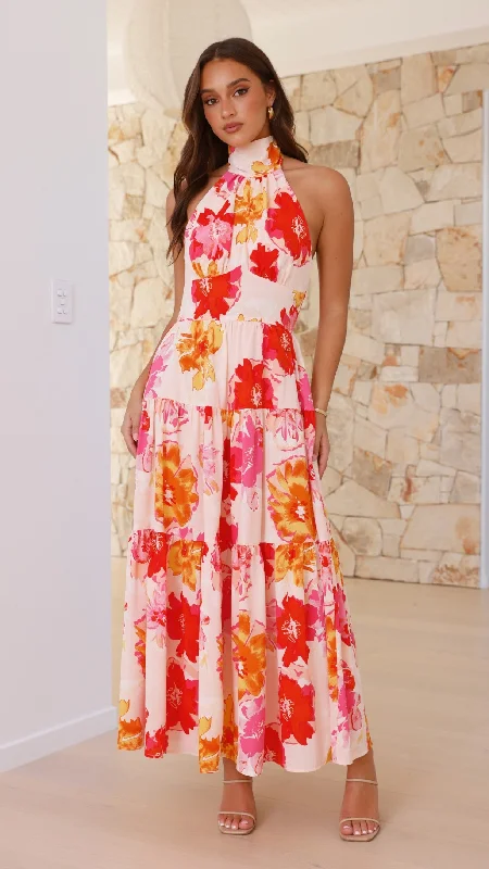 Maxi Dresses Suitable for Beachside WeddingsNajila Maxi Dress - Pink / Orange Floral