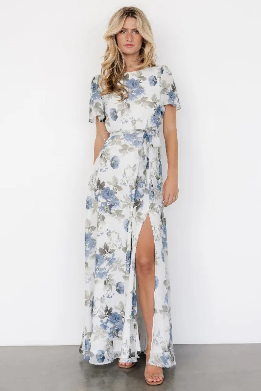 Maxi Dresses for Business - Casual ConferencesNaomi Short Sleeve Maxi Dress | Dusty Blue Floral