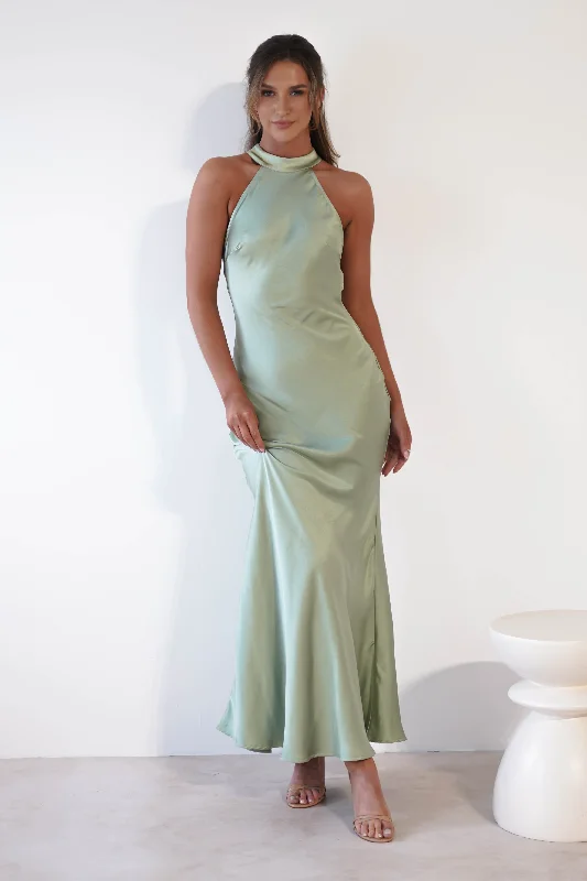 Delicate Pink Maxi Dresses for a Gentle LookNatalia Soft Satin Maxi Dress | Sage Green