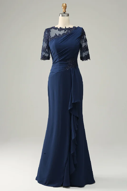 "Work - appropriate dresses for professional women"Navy Sheath Mother of Bride Dress with Appliques