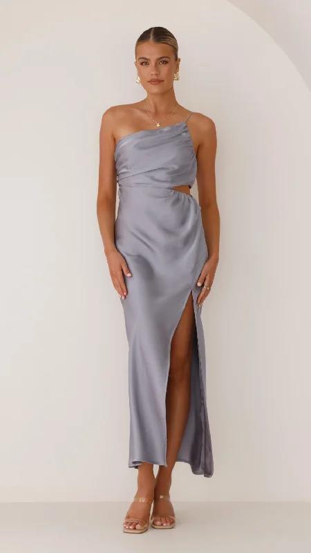 Fluffy Fleece Maxi Dresses for Warmth in WinterNyla Maxi Dress - Steel Blue