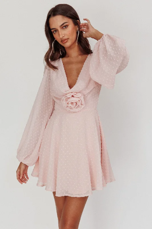 "Smart casual dresses for women for work - to - weekend transitions"Open Heart Long Sleeve Rosette Mini Dress Baby Pink "Smart casual dresses for women for work - to - weekend transitions"Open Heart Long Sleeve Rosette Mini Dress Baby Pink