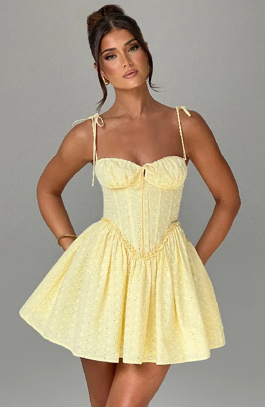 "Beach wedding dresses for women for a laid - back ceremony"Phoebe Mini Dress - Lemon