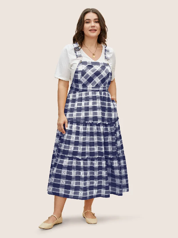 Maxi Dresses with Double - Layered Skirts for a Flowing EffectPlaid Frill Trim Patchwork Hem Dress Maxi Dresses with Double - Layered Skirts for a Flowing EffectPlaid Frill Trim Patchwork Hem Dress