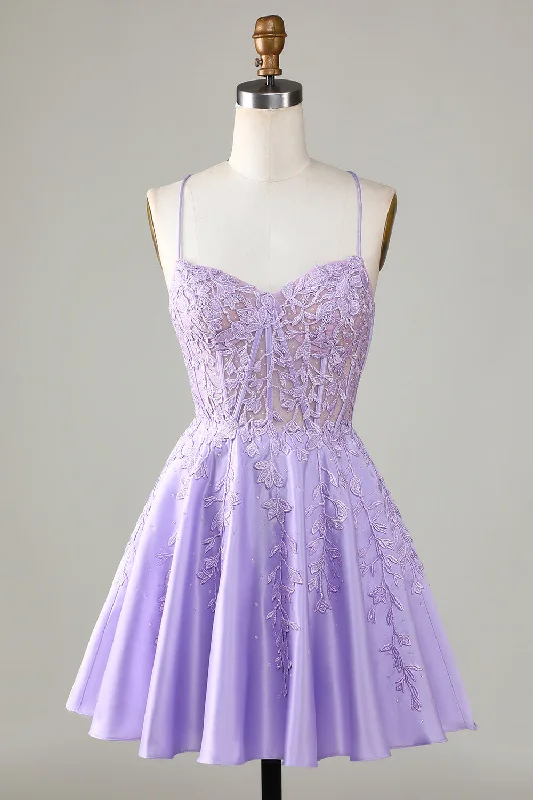 "Floral print dresses for women for a feminine look"Purple Corset A-Line Satin Short Homecoming Dress with Lace "Floral print dresses for women for a feminine look"Purple Corset A-Line Satin Short Homecoming Dress with Lace