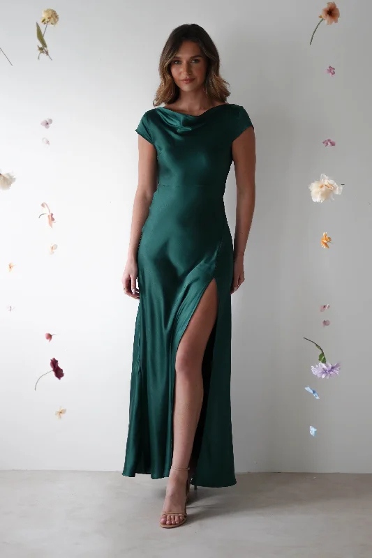 Maxi Dresses for Music Festivals with a Bohemian FlairRamona Soft Satin Maxi Dress | Emerald Green