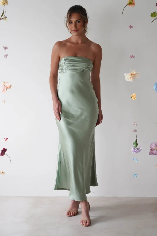 Maxi Dresses with Drawstring Waists for a Relaxed FitRochelle Soft Satin Maxi Dress | Sage Green