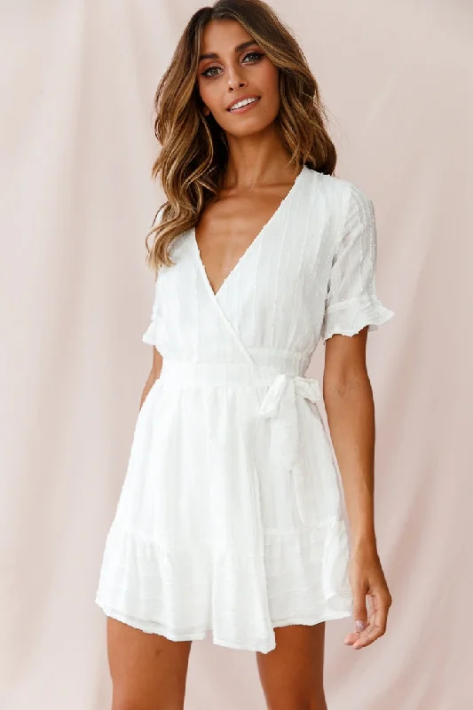 "Striped dresses for women with a classic touch"Rubi V-Neckline Wrap Dress White