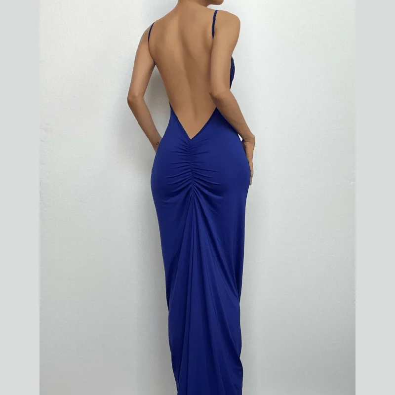 "Bodycon dresses for women to show off curves"BerryBetty - Ruched solid backless cowl neck cami maxi dress "Bodycon dresses for women to show off curves"BerryBetty - Ruched solid backless cowl neck cami maxi dress