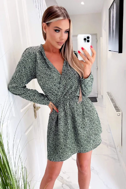 "Bundle and Save: Buy Multiple Women's Dresses and Get a Discount"Sage And Black Printed Long Sleeve Mini Dress "Bundle and Save: Buy Multiple Women's Dresses and Get a Discount"Sage And Black Printed Long Sleeve Mini Dress