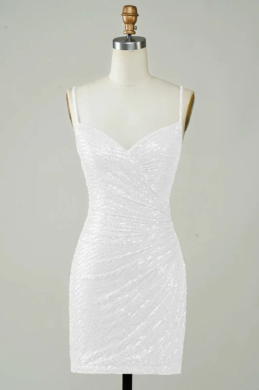 Ombre Dresses with Gradient Colors for Ladies' Stunning Visual AppealSequins Bodycon Cute White Short Graduation Dress