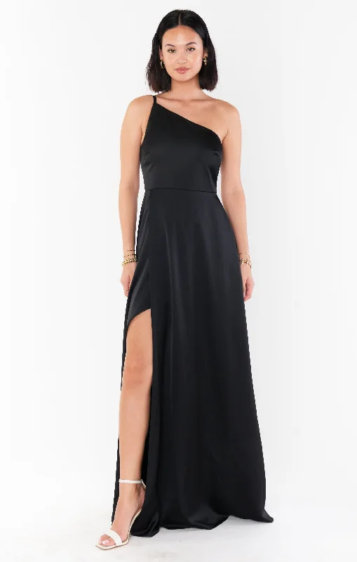 Japanese - Inspired Minimalist Maxi DressesShannon One Shoulder Dress ~ Black Luxe Satin