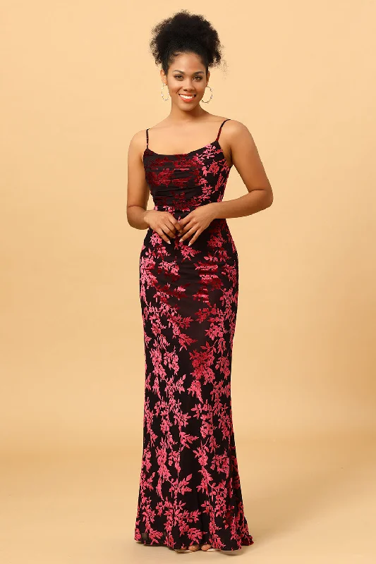 "Short dresses for women for a night out clubbing"Sheath Spaghetti Straps Burgundy Printed Velvet Long Prom Dress with Silt "Short dresses for women for a night out clubbing"Sheath Spaghetti Straps Burgundy Printed Velvet Long Prom Dress with Silt