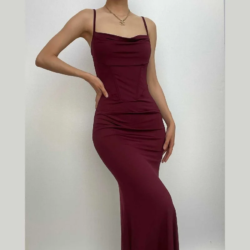 "Beaded dresses for women for a glamorous look"BerryBetty - Solid cowl neck backless cami dress