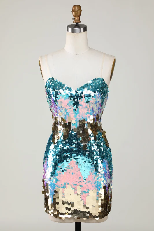 "Beaded dresses for women for a glamorous look"Sparkly Blue Sequined Tight Short Homecoming Dress "Beaded dresses for women for a glamorous look"Sparkly Blue Sequined Tight Short Homecoming Dress