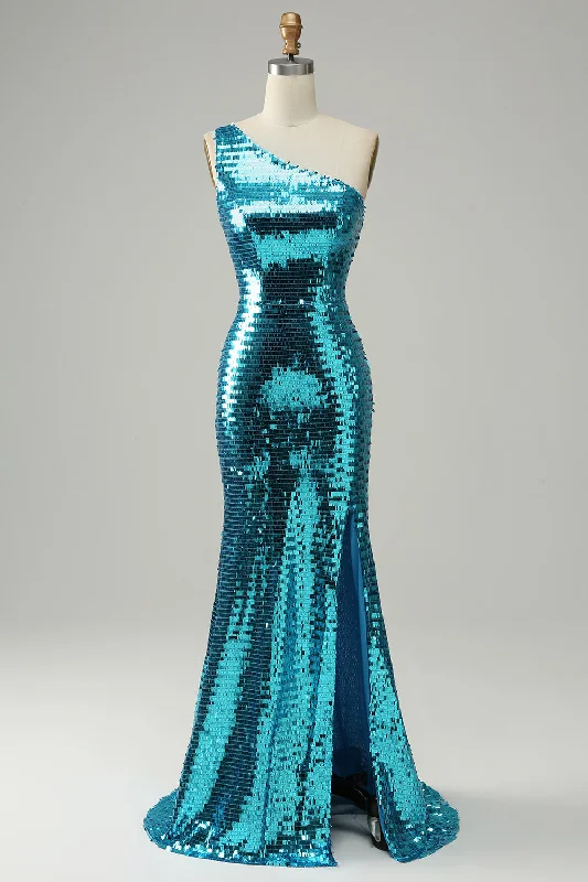 "Maxi dresses for women to wear in the fall"Sparkly Blue Sequins One Shoulder Long Prom Dress with Slit "Maxi dresses for women to wear in the fall"Sparkly Blue Sequins One Shoulder Long Prom Dress with Slit