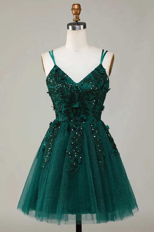 "Mother of the groom dresses for women in sophisticated designs"Stylish A Line Spaghetti Straps Dark Green Short Homecoming Dress with Appliques Beading "Mother of the groom dresses for women in sophisticated designs"Stylish A Line Spaghetti Straps Dark Green Short Homecoming Dress with Appliques Beading
