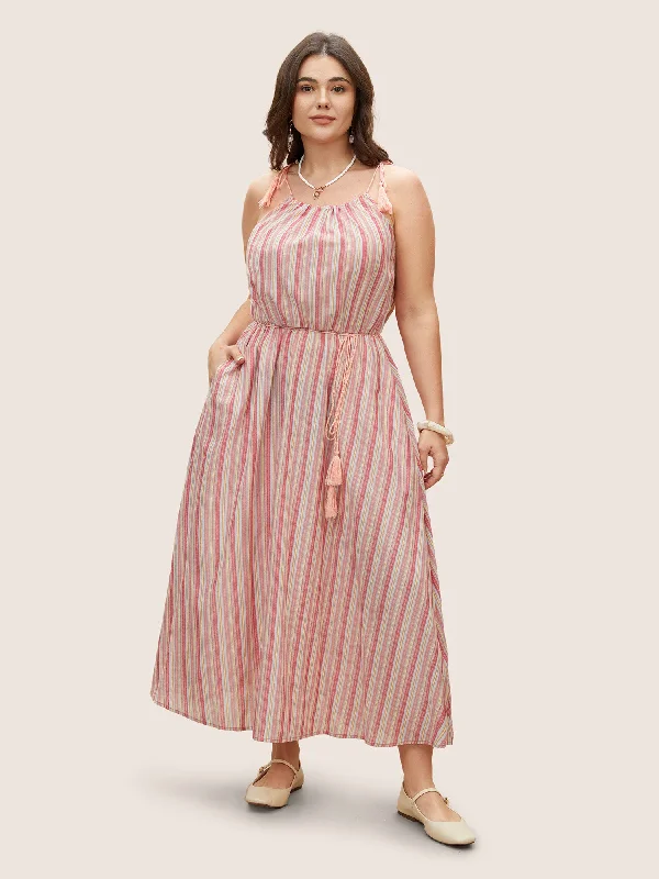 Long - Line Maxi Dresses with a Vest - Like DesignSupersoft Essentials Stripes Tie Knot Tassels Cami Dress Long - Line Maxi Dresses with a Vest - Like DesignSupersoft Essentials Stripes Tie Knot Tassels Cami Dress