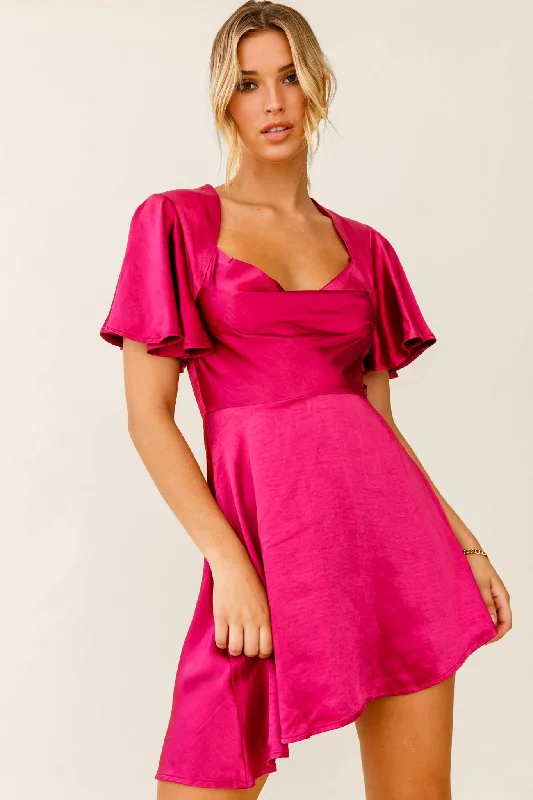 Dresses with Cut Out Details for Ladies' Bold and Fashionable LookSydney Angel Sleeve Cowl Neck Satin Dress Plum