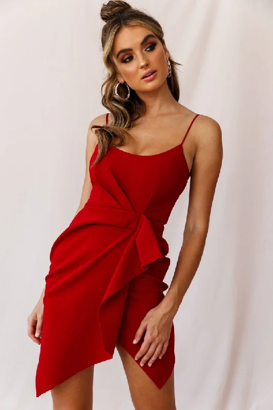 Strapless Dresses with Tassel Accents for Ladies' Fun and Flirty LookTesla Cami Strap Sculpted Fabric Dress Red