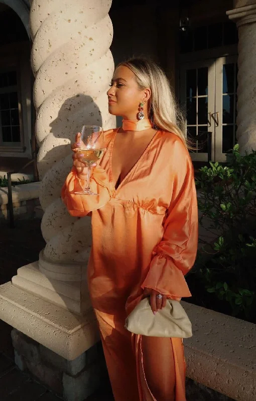 Maxi Dresses for College Graduation PhotoshootsThalia Maxi Dress ~ Cantaloupe Luxe Satin Maxi Dresses for College Graduation PhotoshootsThalia Maxi Dress ~ Cantaloupe Luxe Satin