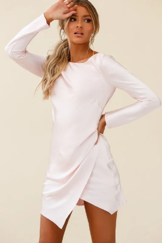 Dresses with Ruffled Sleeves and High Neck for Ladies' Dramatic and Elegant LookThank Me Later Long Sleeve Open Back Dress Baby Pink