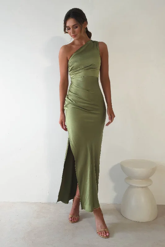 Light Pink Flowy Maxi Dresses for SpringThessy Soft Satin Maxi Dress | Olive
