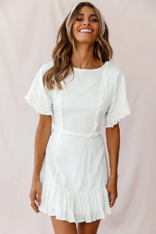 "Graduation dresses for women to celebrate in style"Thursday Ruffle Detail Lace-Up Back Dress White