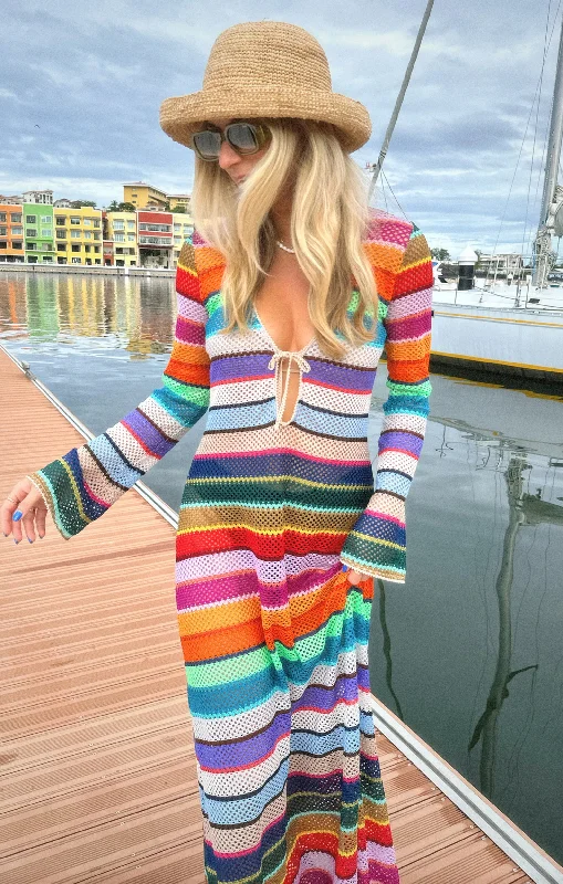 Durable Denim Maxi Dresses for Casual OutingsVacay Coverup ~ Colorful Crochet