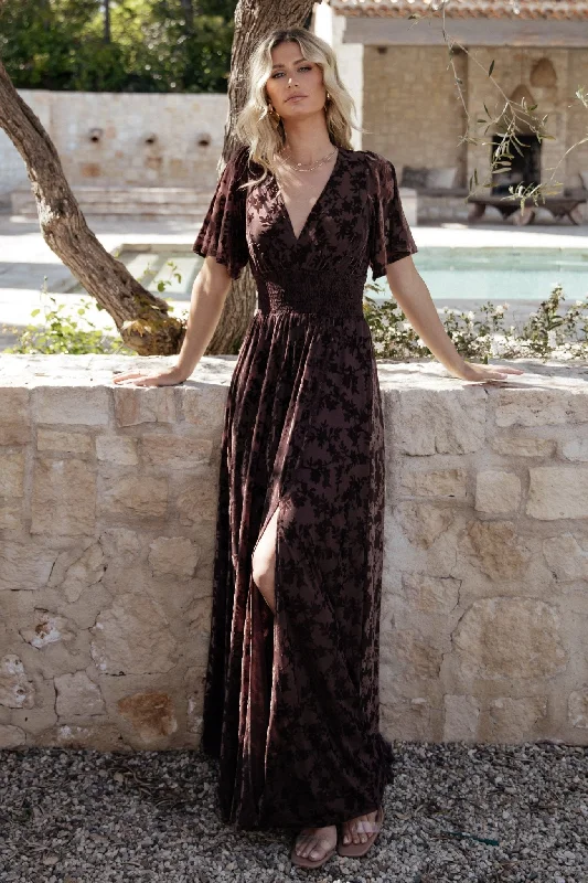 Sturdy Canvas Maxi Dresses for Outdoor AdventuresVeronica Velvet Maxi Dress | Espresso Sturdy Canvas Maxi Dresses for Outdoor AdventuresVeronica Velvet Maxi Dress | Espresso