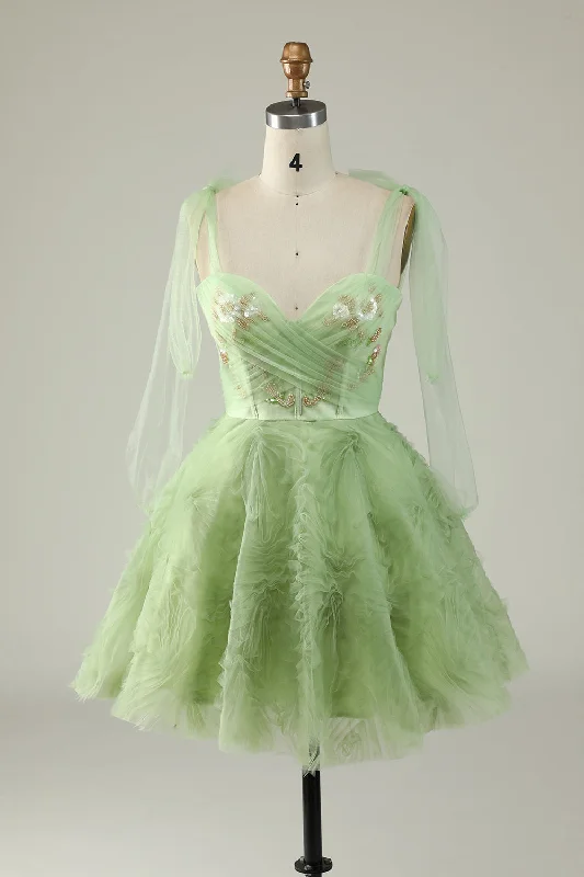 Strapless Party Dresses with Beaded Bodice for Ladies' Special OccasionsA-Line Spaghetti Straps Green Short Party Dress