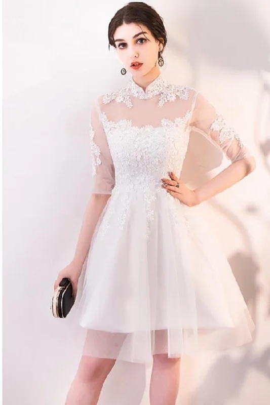 Party Dresses with Embroidered Birds and Sequined Floral Motifs for Ladies' Nature Inspired and Elegant LookA-line White Lace and Tulle Homecoming Dresses Party Dress with Sleeves PD062 Party Dresses with Embroidered Birds and Sequined Floral Motifs for Ladies' Nature Inspired and Elegant LookA-line White Lace and Tulle Homecoming Dresses Party Dress with Sleeves PD062