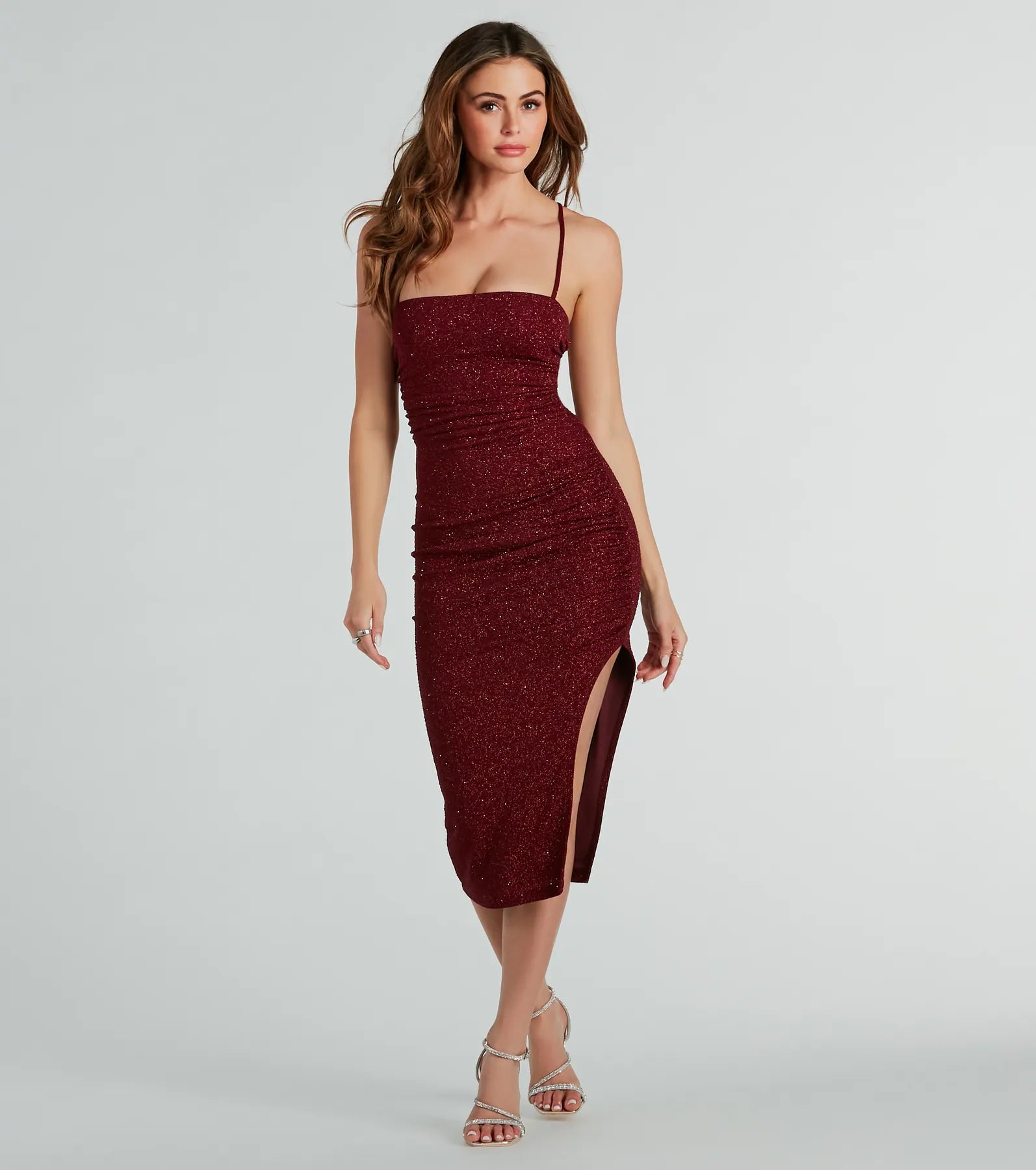 Appliqué - decorated midi dress for a unique and detailed styleAdley Formal Glitter Lace-Up Midi Dress Appliqué - decorated midi dress for a unique and detailed styleAdley Formal Glitter Lace-Up Midi Dress