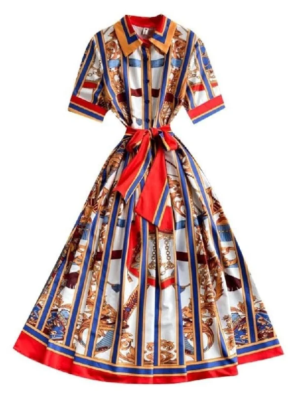 High - waisted pleated midi dress for a trendy and stylish appearanceAle Bow Tie Short Sleeve Print Midi Dress - Red Print High - waisted pleated midi dress for a trendy and stylish appearanceAle Bow Tie Short Sleeve Print Midi Dress - Red Print