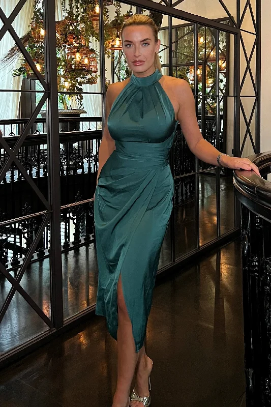 Polka - dot midi dress for a cute and retro lookAlessia Satin Halter Neck Midi Dress Green Polka - dot midi dress for a cute and retro lookAlessia Satin Halter Neck Midi Dress Green