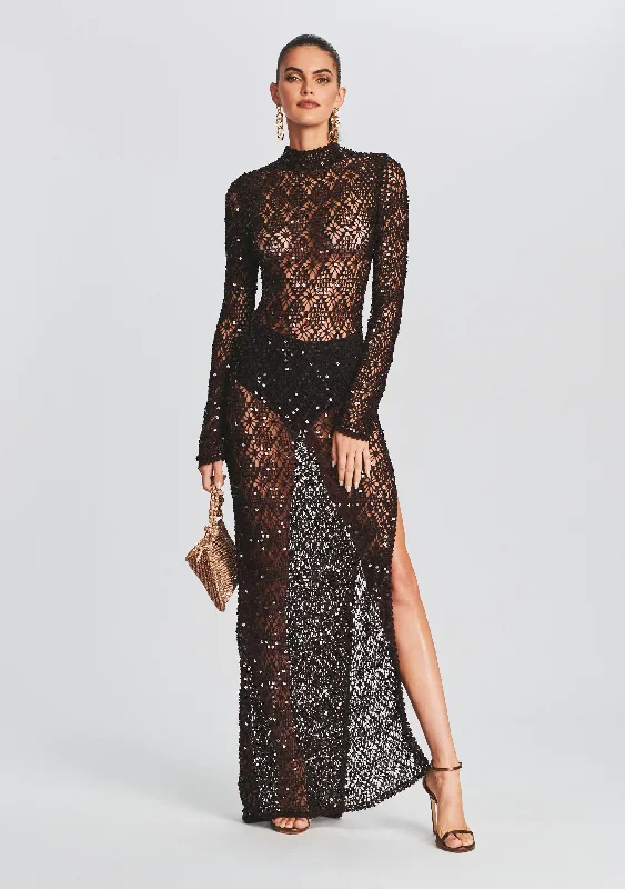 Taffeta Party Dresses with Pleated Bodice for Ladies' Structured and Formal LookAlexa Sequin Open Crochet Dress