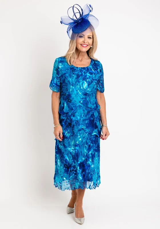 Halter - neck midi dress for a modern and stylish lookAllison Printed Silk Layered Midi Dress, Royal Blue Halter - neck midi dress for a modern and stylish lookAllison Printed Silk Layered Midi Dress, Royal Blue