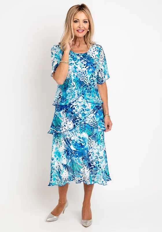 Turtleneck midi dress for a sophisticated and elegant styleAllison Printed Silk Layered Midi Dress, Blue Turtleneck midi dress for a sophisticated and elegant styleAllison Printed Silk Layered Midi Dress, Blue