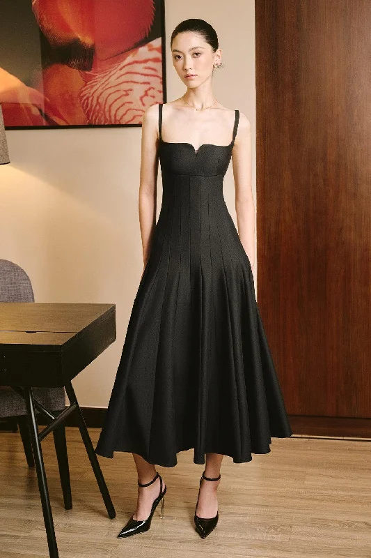 A - line satin midi dress for a formal and elegant occasionAlora A-line Draped Sandy Crepe Midi Dress A - line satin midi dress for a formal and elegant occasionAlora A-line Draped Sandy Crepe Midi Dress