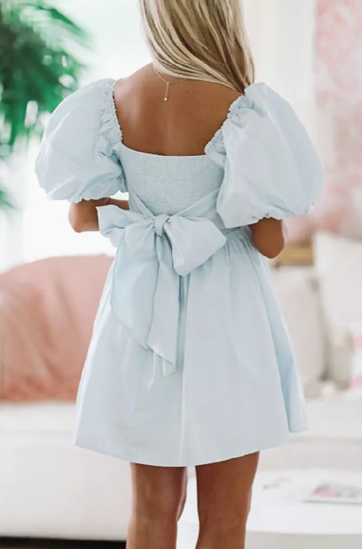 Party Dresses with Tulle Overlay and Beaded Bodice and High Low Hem for Ladies' Dramatic and Graceful LookAround the Garden Mini Dress - Light Blue