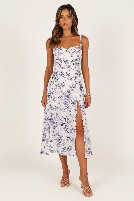 Tube Party Dresses with Sequined Belt for Ladies' Simple and Chic StyleAzelia Dress - Blue Floral