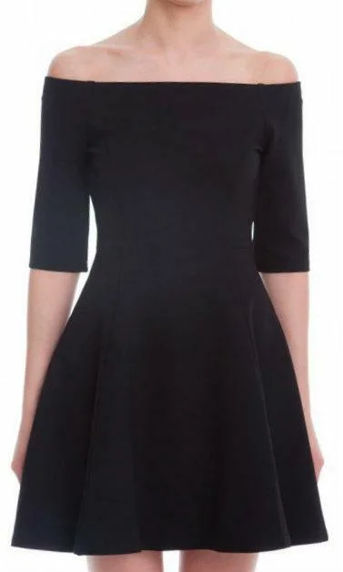 Party Dresses with High Low Sheer Skirt and Embroidered Birds for Ladies' Nature Inspired and Dramatic LookBe Bold Black Off-The-Shoulder Skater Dress