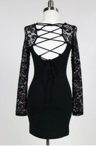 Printed Party Dresses with Abstract Patterns for Ladies' Modern Fashion SenseBe Modish Black Lace-Up Long Sleeve Mini Dress Printed Party Dresses with Abstract Patterns for Ladies' Modern Fashion SenseBe Modish Black Lace-Up Long Sleeve Mini Dress