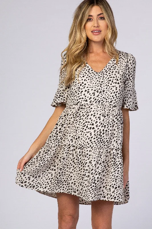 Mesh Paneled Dresses for Ladies' Modern EdgeBeige Animal Print Ruffle Sleeve Maternity Dress Mesh Paneled Dresses for Ladies' Modern EdgeBeige Animal Print Ruffle Sleeve Maternity Dress