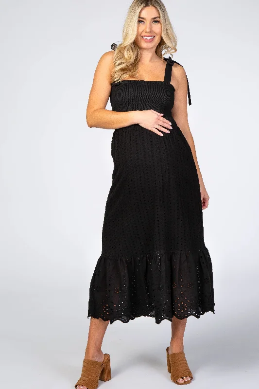 Casual Cotton Sundresses for Ladies with Floral PrintsBlack Eyelet Maternity Dress Casual Cotton Sundresses for Ladies with Floral PrintsBlack Eyelet Maternity Dress