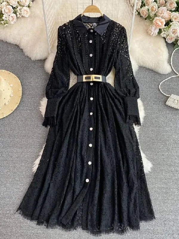 Metallic Party Dresses with Sequined Straps for Ladies' New Year's Eve PartiesBlack Haven Lace Detailed Maxi Dress