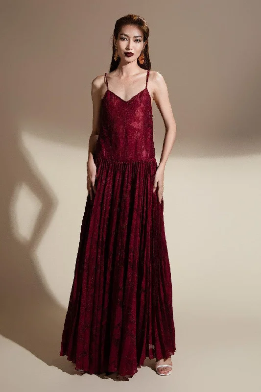 Party Dresses with Sheer Panels and Beaded Trim and Embroidered Paisley Patterns for Ladies' Sultry and Exotic LookBrittany Flared Camisole Brocade Organza Maxi Dress