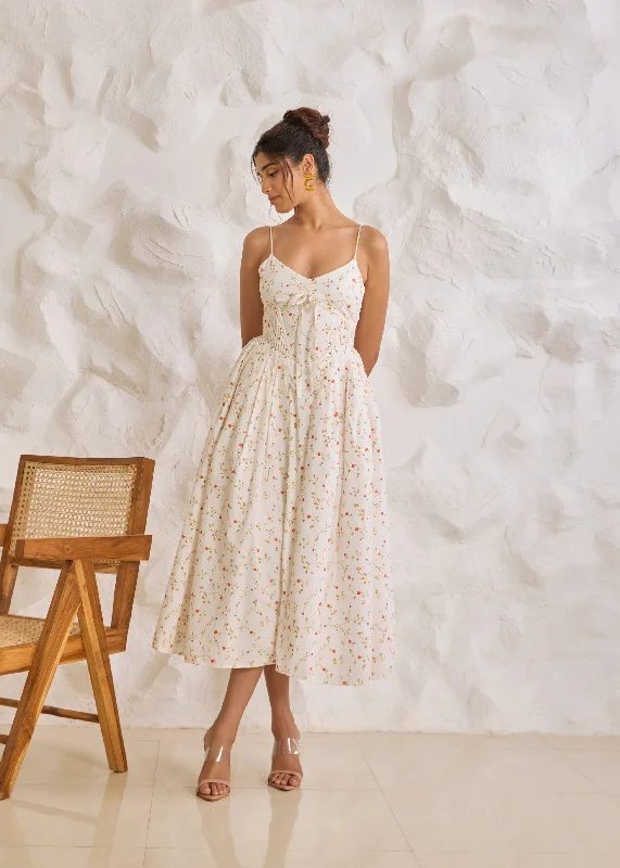 High - low hem midi dress for a modern and stylish lookBrynlee White Floral Printed Corset Midi Dress High - low hem midi dress for a modern and stylish lookBrynlee White Floral Printed Corset Midi Dress