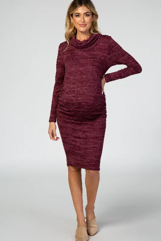 Sleeveless Dresses with Sequined Neckline for Ladies' Glamorous LookBurgundy Knit Long Sleeve Cowl Neck Maternity Dress Sleeveless Dresses with Sequined Neckline for Ladies' Glamorous LookBurgundy Knit Long Sleeve Cowl Neck Maternity Dress